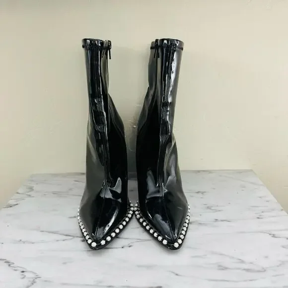 Steve Madden Edita Black Patent Leather Bedazzled Booties Women’s Size 8.5 - Picture 2 of 10